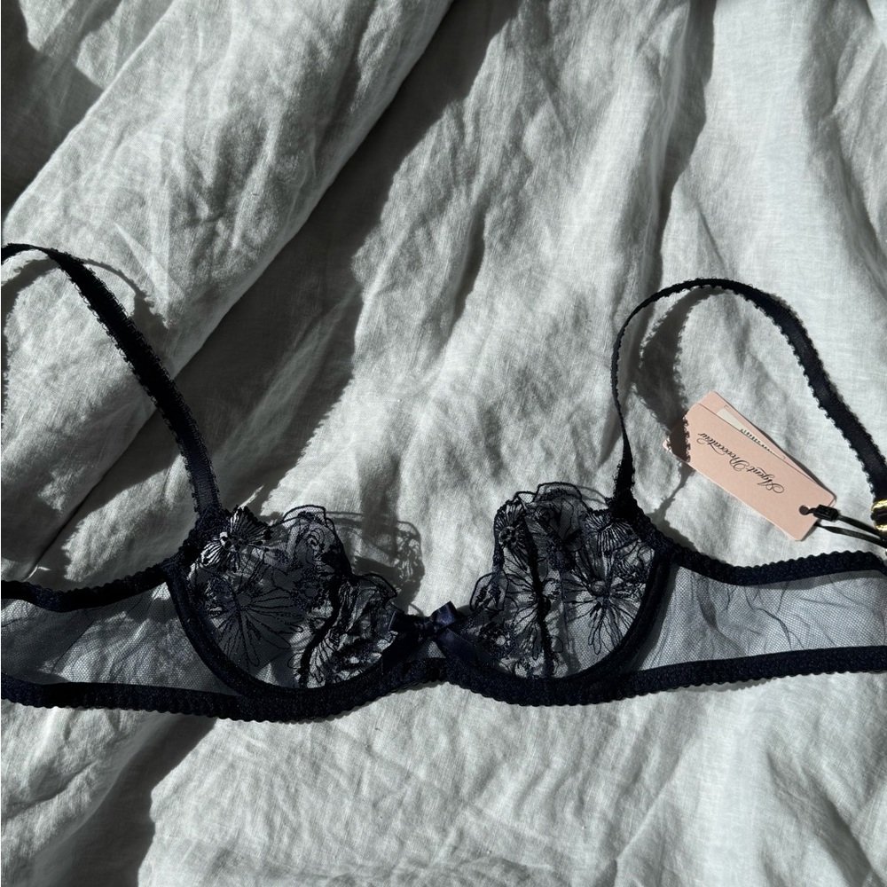 Agent Provocateur Navy Sheer Floral Lace Underwire Bra